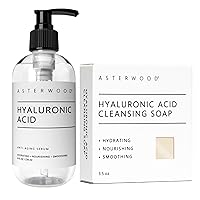 ASTERWOOD Hyaluronic Acid Serum 8 oz + Hyaluronic Acid Cleansing Face Soap 3.5 oz