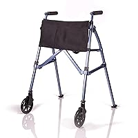 Stander EZ Fold-N-Go Walker, Lightweight Folding Rolling Walker for Adults, Seniors, and Elderly, Collapsable Travel Walker with Wheels, Ski Glides, and Pouch, Compact Standard Walker, Cobalt Blue