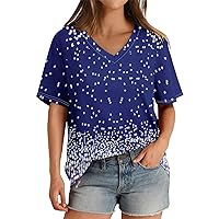 Summer Plus Size Tops Women's Casual Tops V-Neck Short Sleeve T-Shirt Printed Pullover Top Fashion Simple T-Shirt