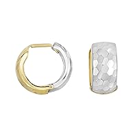 Finejewelers 14 Kt Two Tone Gold 7.5x15.8mm Bright Cut Half Half Snuggable Earring with Snap Clasp