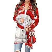 Women's Coats And Jackets Chirstmas Print Long Sleeve Front Cardigan Printed Top Lightweight Jacket, S-3XL