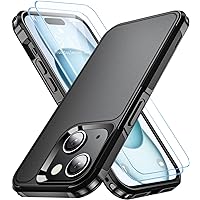 Shockproof for iPhone 15 Case,[15 FT Military Grade Drop Protection],with 2X [Tempered Glass Screen Protector ] with Air Bumpers Full-Body Protective Phone Case,Mysterious Black