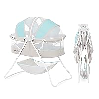 Karley Bassinet in Blue & Grey, Lightweight Portable Baby Bassinet, Quick Fold and Easy to Carry , Adjustable Double Canopy, Indoor and Outdoor Bassinet with Large Storage Basket.