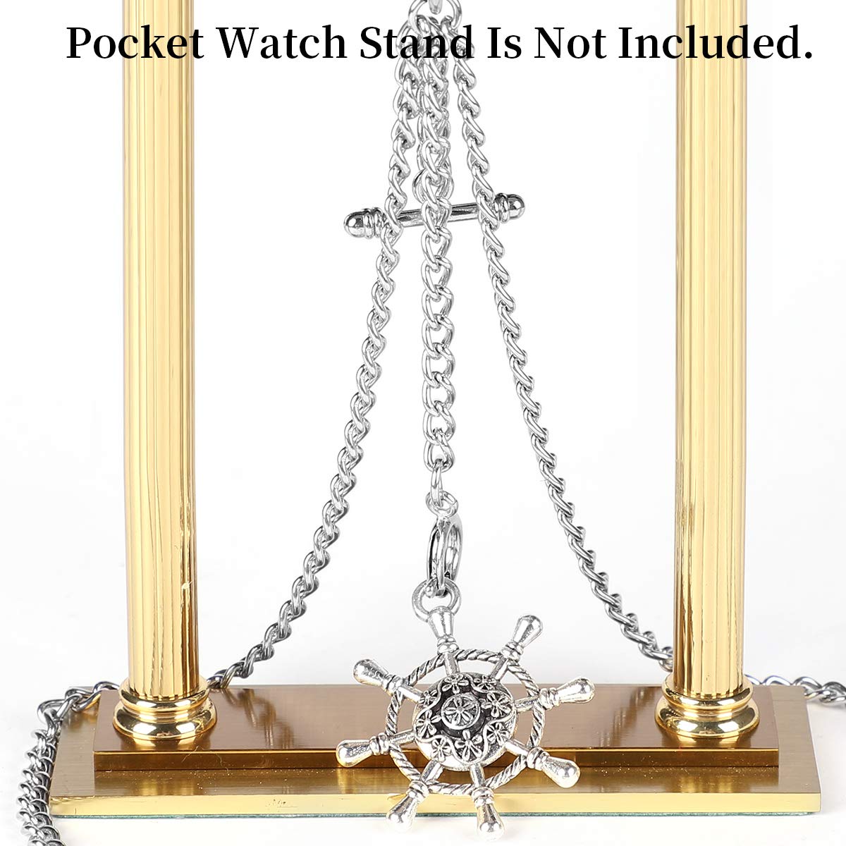 ManChDa Double Albert Chain Pocket Watch, Curb Link Chain 3 Hook Antique Plating Shield Design Fob T Bar for Men with Rudder