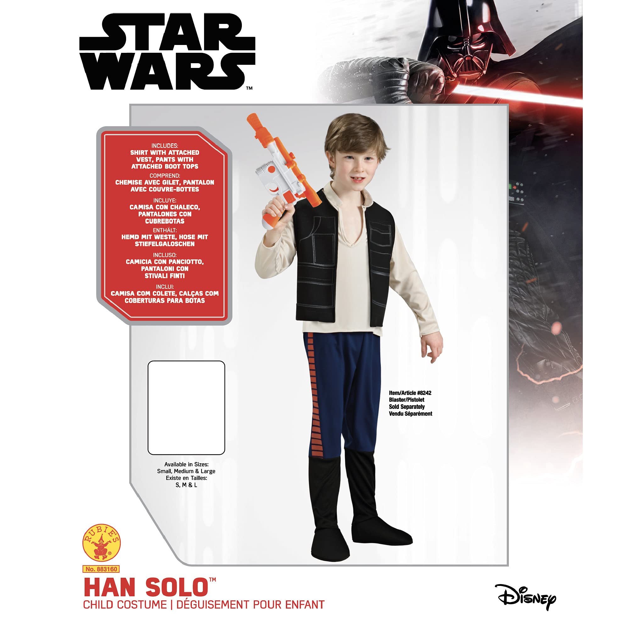 Rubie's Star Wars Classic Child's Han Solo Costume, Small Black