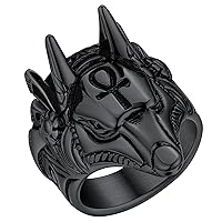 FaithHeart Anubis Rings for Men Women, Sturdy Stainless Steel Jewelry Vintage Ankh Cross Amulet Ring, Delicate Packaging