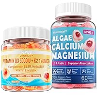 NEVISS Vitamin D3 5000IU + K2 (MK-7) 120mcg + Calcium Supplement 600mg, Algae Calcium Magnesium 2:1