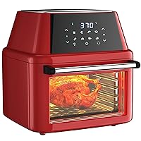 8 in 1 Automatic Air Toaster Oven, 1800W 19 QT Countertop Oven Toast Cooker w/1-60 Min Timer, 90-400°F Temp Control, 8 Preset Functions & LED Display for Pizza/Chicken/Cookies (Red)