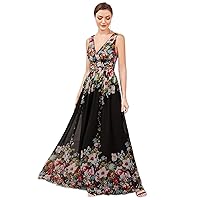 Double Neck Floral Print Formal Evening Gown