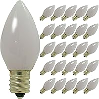 LED Christmas Light Bulbs C7 C9 Steady Candelabra Style Replacement Box of 25 (C7, White)