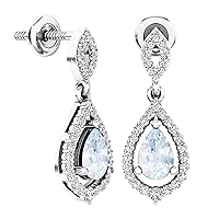 Dazzlingrock Collection 6x4mm Each Pear Gemstone & Round White Diamond Teardrop Dangle Earring for Women in 925 Sterling Silver