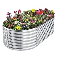 Galvanized Raised Garden Bed, Gardening, Vegetable, Flower Planting Bed, Oval Metal Garden Box Outdoor, Large Metal Garden Box 6×3×1.5 ft(Silver)
