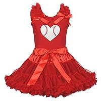 Valentine Baseball Heart Red Top Pettiskirt Girl Clothing Tutu Set Outfit 1-8y
