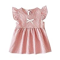 Infant Girl Summer Fly Sleeve Plaid Pattern Solid Color Dress Summer Light Casual Dress Four Colors