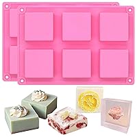6-Cavity Square Baking Silicone Mold for Cake Teacake Chocolate Desserts Cheesecake Cornbread Brownie Blancmange Pudding Soap Candle Making Resin Epoxy Casting Crafting Projects 2-in-set