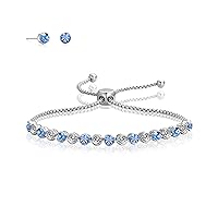 LILIE&WHITE Silver Bracelets With Shining For Women Adjustable Bracelets Zirconia Crystal Tennis Bracelet Diamond Tennis Bracelet And Stud Earrings Set Jewelry Gift