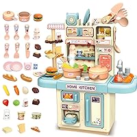 deAO Kids Kitchen Playset Toy with Realistic Steam and Lights, Role Playing Game Pretend Food and Cooking Playset,33 PCS Mini Kitchen Accessories Set for 3 4 Years Old Girls Boys