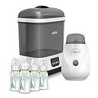 Dr. Brown’s Clean Steam Baby Bottle and Pacifier Sterilizer and Dryer, Insta-Feed Bottle Warmer and Anti-Colic Options+ Baby Bottles 4 oz, 0m+ Level 1 Nipple, 4 Pack