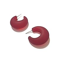 Cherry Red Frosted Acrylic Chunky Snail Shell Hoop Earrings - SNL-RD-1