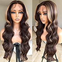 Highlight Lace Front Wigs #2/27 Body Wave Human Hair Wig 13x6 HD Transparent Lace Front Wig Pre Plucked Beazilian Remy Hair with Baby Hair Bleached Knots 150% Density Natural Hairline 16inch