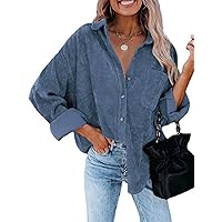 Womens Corduroy Shacket Oversized Button Down Shirts Boyfriend Casual Long Sleeve Blouse Loose Fashion Tops with Pocke