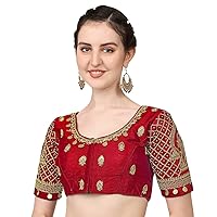 Aashita Creations Women's Phantom Silk Embroidery Maggam Work Blouse Red Color_1361