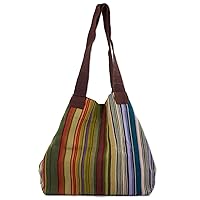NOVICA Handwoven Cotton Tote Colorful Striped Handbag Multicolor Guatemala 'Earth and Sky'