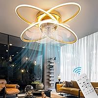 Modern Ceiling Fan with Lights Remote Control, Silent 6 Speed 3 Color Dimmable Ceiling Fan Lamp Fandelier with Invisible Blades for Living Room Bedroom Home Decoration (Gold)