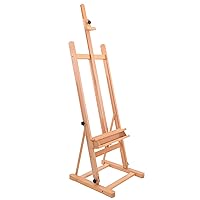 U.S. Art Supply Medium Wooden H-Frame Studio Easel with Artist Storage Tray - Mast Adjustable to 96
