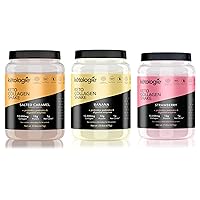 3 Pack Bundle Ketologie Keto Collagen Shake (Strawberry, Banana, Salted Caramel) - with Coconut Oil, Probiotics, Grass Fed Hydrolyzed Collagen Peptides Type I & III, Gluten Free,1.49lbs