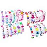 21 PCS Kids Bracelets for Girls Toddlers Jewelry Little Girl Beaded Bracelets Flower Butterfly LOVE Letter Pink Bracelet Princess Pretend Play Christmas Birthday Gift Party Favor