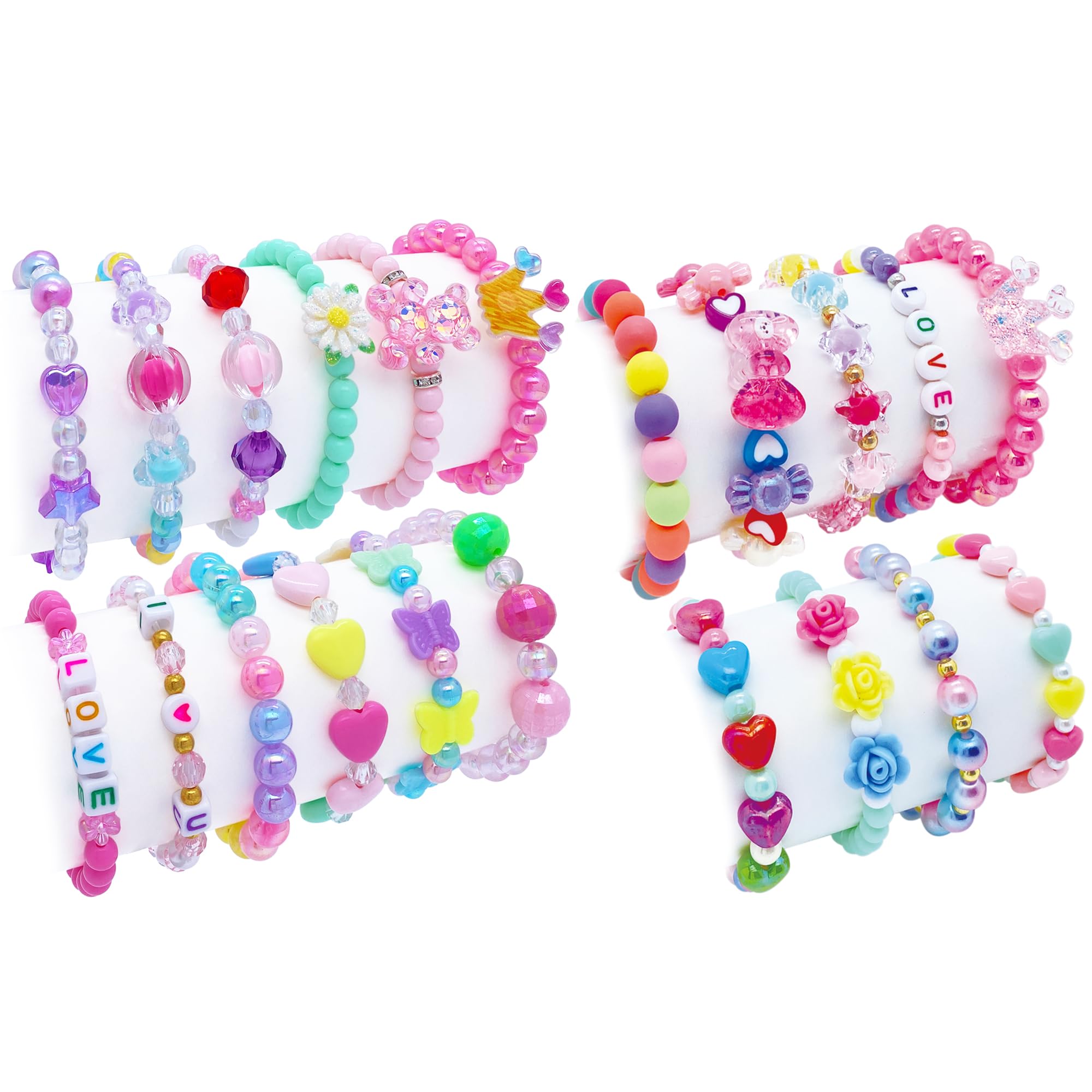 SIELEVIN 21 PCS Kids Bracelets for Girls Toddlers Jewelry Little Girl Beaded Bracelets Flower Butterfly LOVE Letter Pink Bracelet Princess Pretend Play Christmas Birthday Gift Party Favor