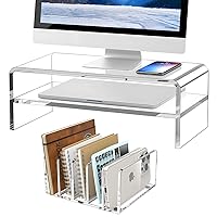 Clear Acrylic Monitor Stand Riser 2 Tier with 5 Sections Mail File Organizer