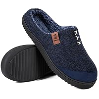 MERRIMAC Men's Comfy Wool Like Knit Memory Foam Slippers Bedroom Indoor House Shoes with Sherpa Lining