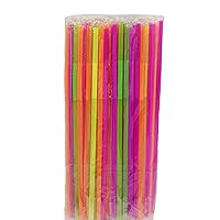 Assorted Concession Essentials Artistic Flexible 10inch Wrapped Plastic Straws - 200ct Bendable Neon Wrapped Color Straws (Pack of 200)
