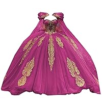 Princess Cinderella Two Pieces Ball Gown Quinceanera Prom Dresses with Long Cape Gold Embroidery 2024