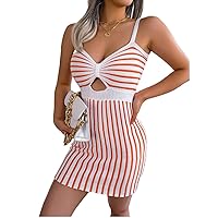 Sweater Dress for Women Summer Color Block V Neck Sleeveless Spaghetti Strap Cut Out Bodycon Dresses