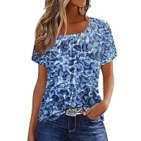 T Shirts for Women Loose Fit, Women's Vintage Floral Button Down Shirt Short Sleeve Crew Neck, S XXXL