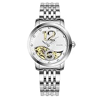 AILANG Luxury Women's Gold Skeleton Mechanical Stainless Steel Strap Dress Watch -334
