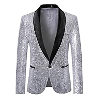 Shiny Gold Sequin Bling Glitter Suits&Blazer Men Shawl Collar Club Dj Mens Blazer Jacket Stage Clothers for Singers