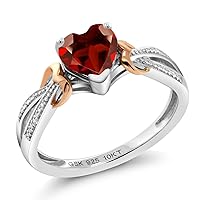 Gem Stone King 925 Sterling Silver and 10K Rose Gold Red Garnet and Diamond Heart Shape Women Ring (0.91 Cttw, Gemstone Birthstone Available in size 5, 6, 7, 8, 9)
