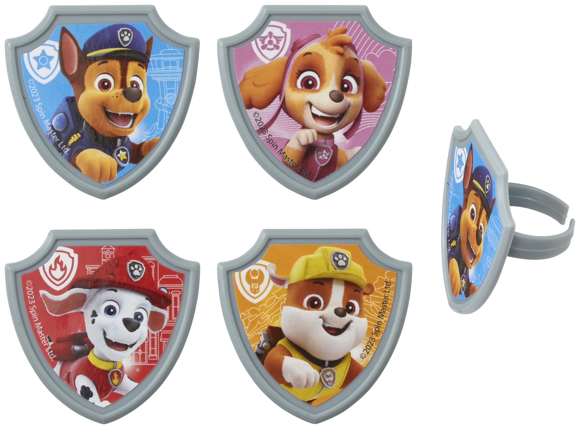 DecoPac Paw Patrol Reporting For Duty Rings, Cupcake Decorations Featuring Rocky, Marshall, Skye, And Rubble - 24 Pack