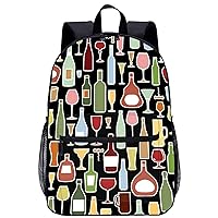 Wine Bottle and Glass Laptop Backpack for Men Women 17 Inch Travel Daypack Lightweight Shoulder Bag
