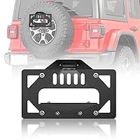 JL Spare Tire License Plate Frame with LED Light Compatible with 2018 2019 2020 2021 2022 2023 2024 Jeep Wrangler JL JLU Unlimited, Licence Bracket Holder Rear Relocation Mounting, Black