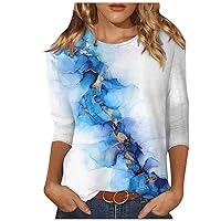 3/4 Length Sleeve Womens Tops, Women's Fashion Casual Three Quarter Sleeve Print Round Neck Pullover Top Blouse
