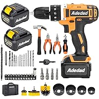 Adedad Cordless Hammer Drill Set, 20V Electric Drill with 762cmlbs Torque, Max 1650rpm, Variable Speed, 23+1 Metal Coupling, 2 Variable Speed, Built-in LED