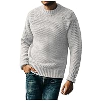 Men's Crewneck Casual Sweater Long Sleeve Basic Solid Waffle Knit Soft Pullover Sweater Retro Jumper Pullovers