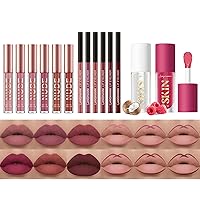 LANGMANNI 6 Matte Lipstick with 6 Lipliners Cosmetics Makeup Gift for Girls(12PCS)+Moisturizing Lip Oil(Raspberry+Coco)