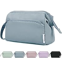 Narwey Large Women Makeup Bag Wide-open Make up Bag Travel Cosmetic Organizer Toiletry Bag for Cosmetics Toiletries Accessories (Greyish Blue)