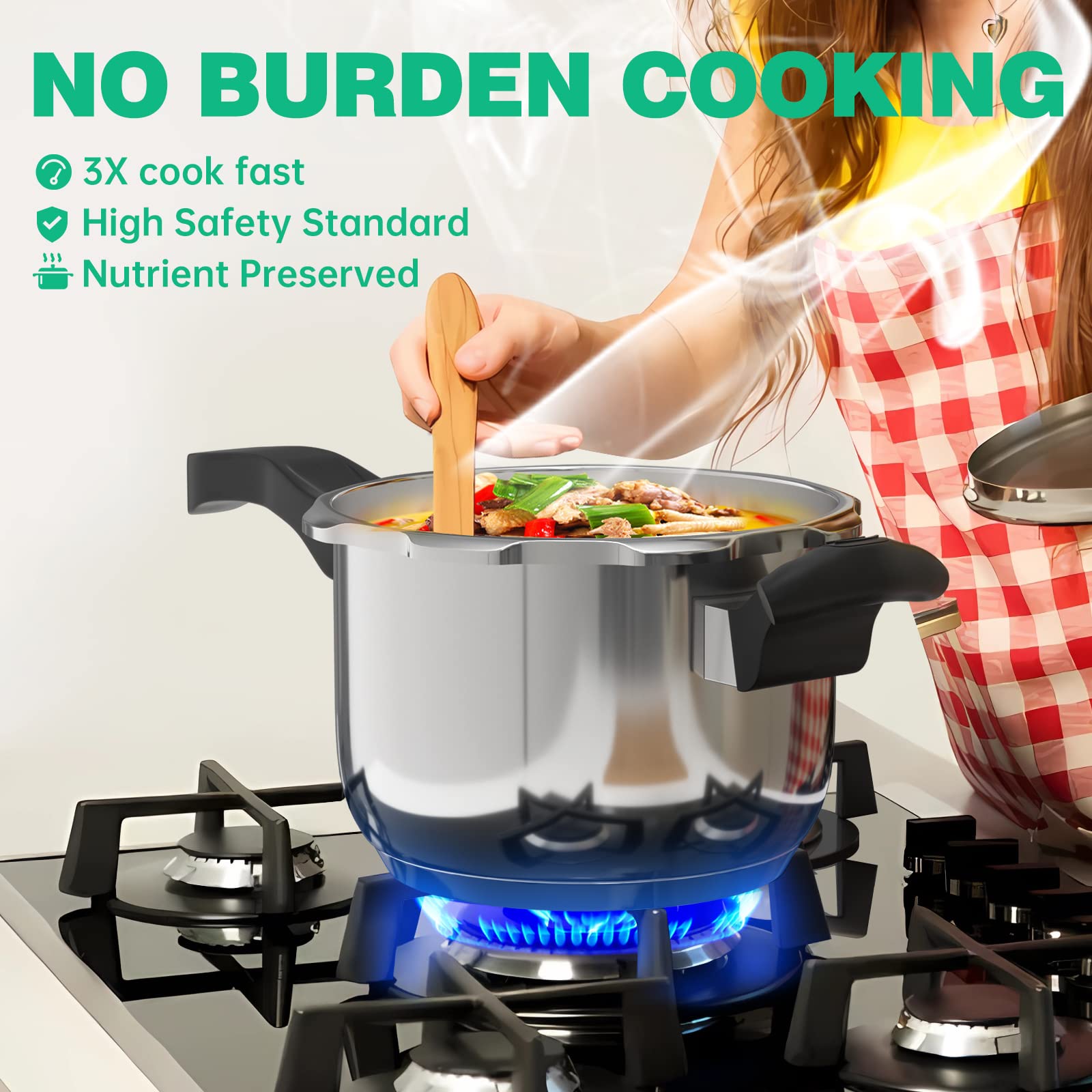 WantJoin Pressure Cooker Stainless Steel 6 Qt, Commercial Stove Top Pressure Cooker Pot Used for Pressure Foodie or Steaming, Compatible with Gas & Induction Cooker